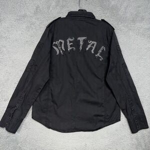 VTG Blac Label Cargo Shirt Mens XL Black 2-Side Gun Metal Grunge Button Down Y2K